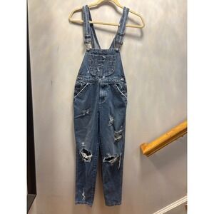 Carmar Denim Distressed Overalls  Ripped Straight Leg Carpenter Blue 26X28.5